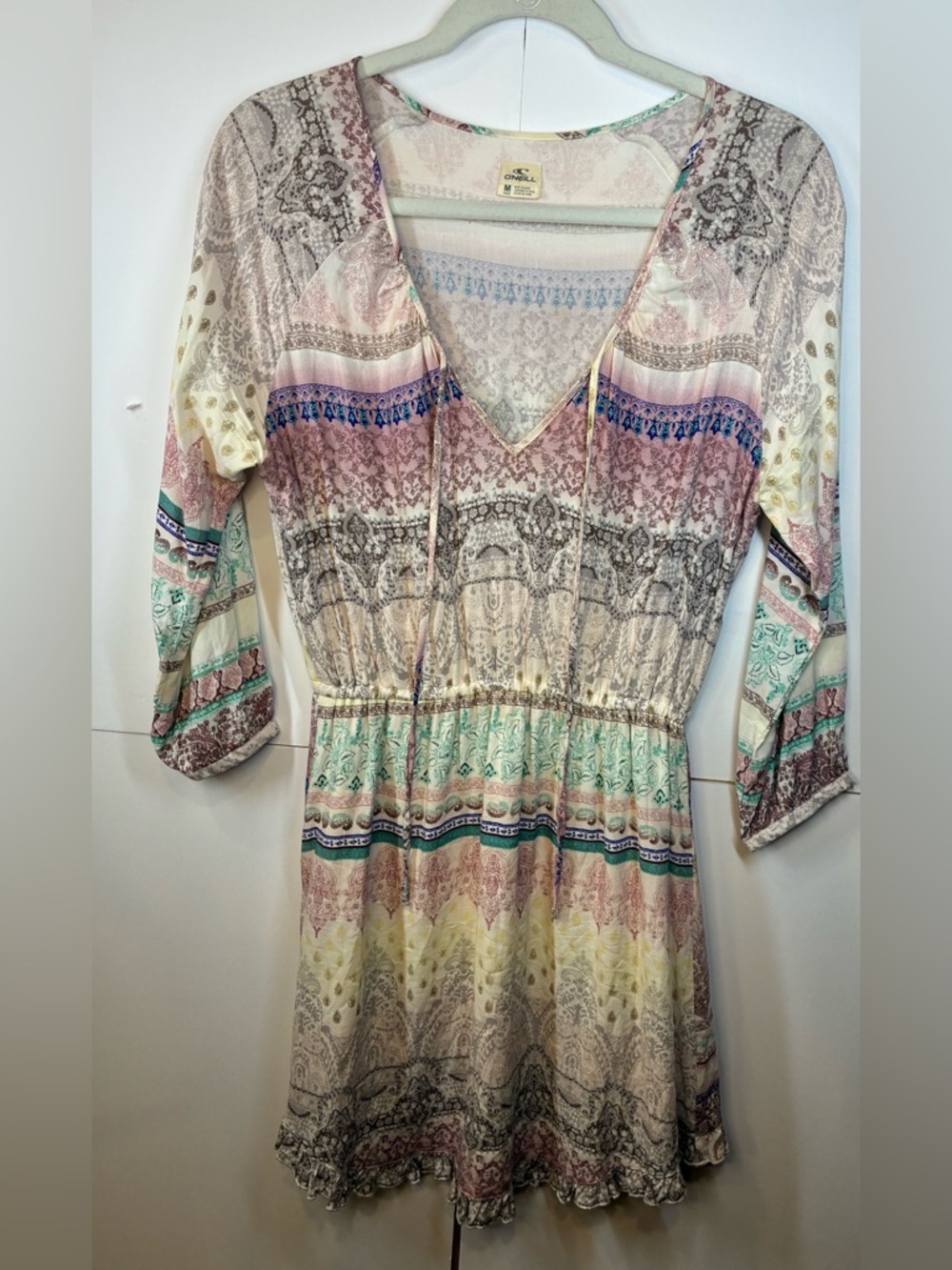 O'Neill Medium Boho Paisley Print V-neck Mini Dress Lined Skirt
